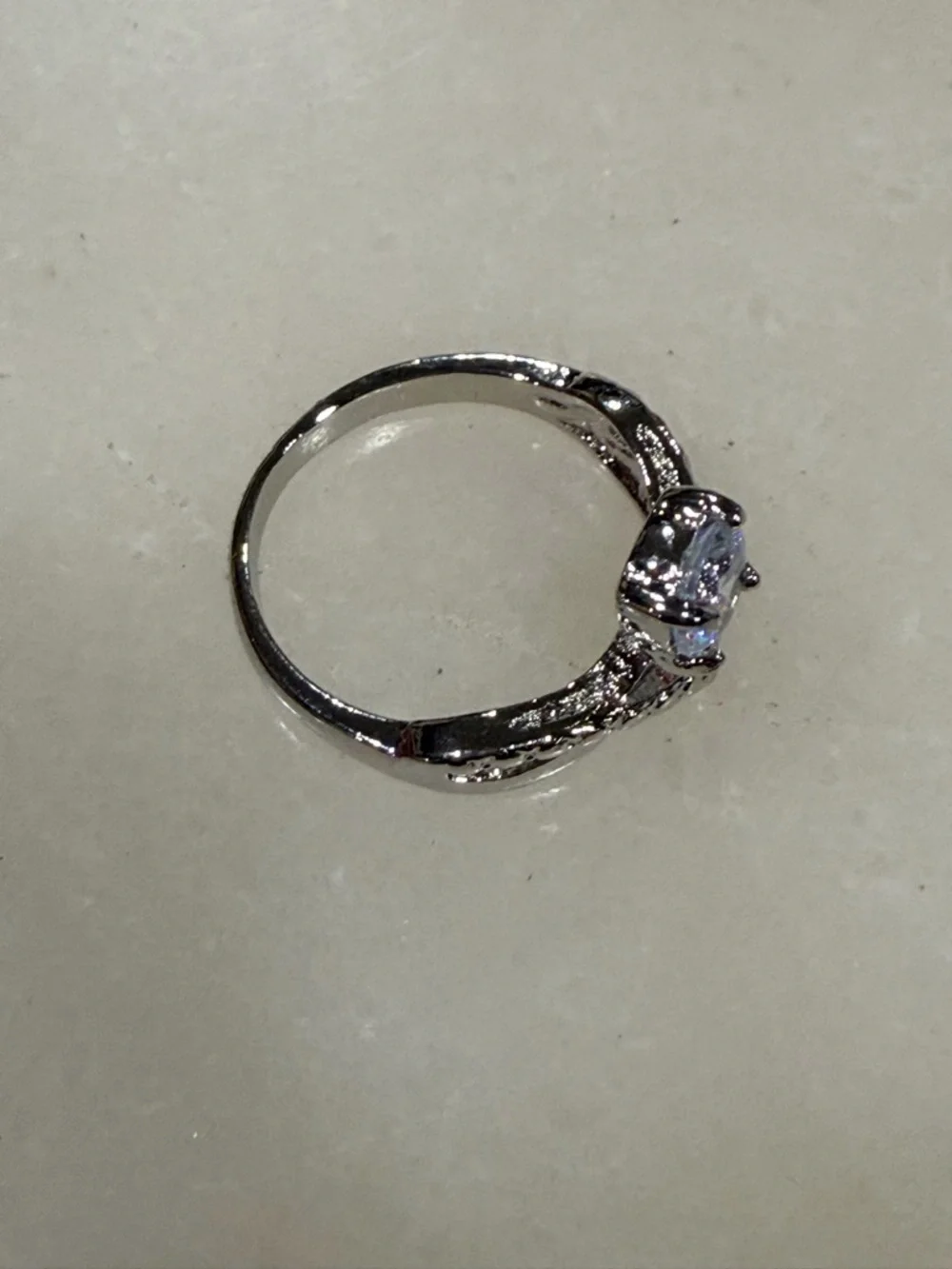 Artisan Silver Twisted Halo Ring with Blue Cubic Zirconia Stone Size 7